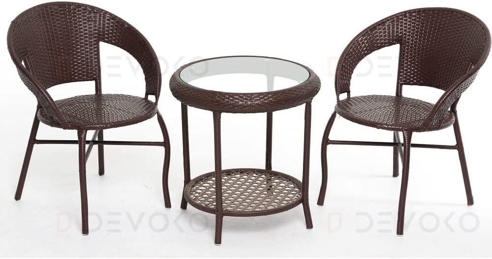 DEVOKO Table and Chairs Wicker Patio Furniture Sets, Outdoor Hdpe Rattan Bistro Set, Modern Front Porch Backyard Conversation Seating Set Balcony (Dark Brown, 76.2 Cm, 61 58.4 Cm)