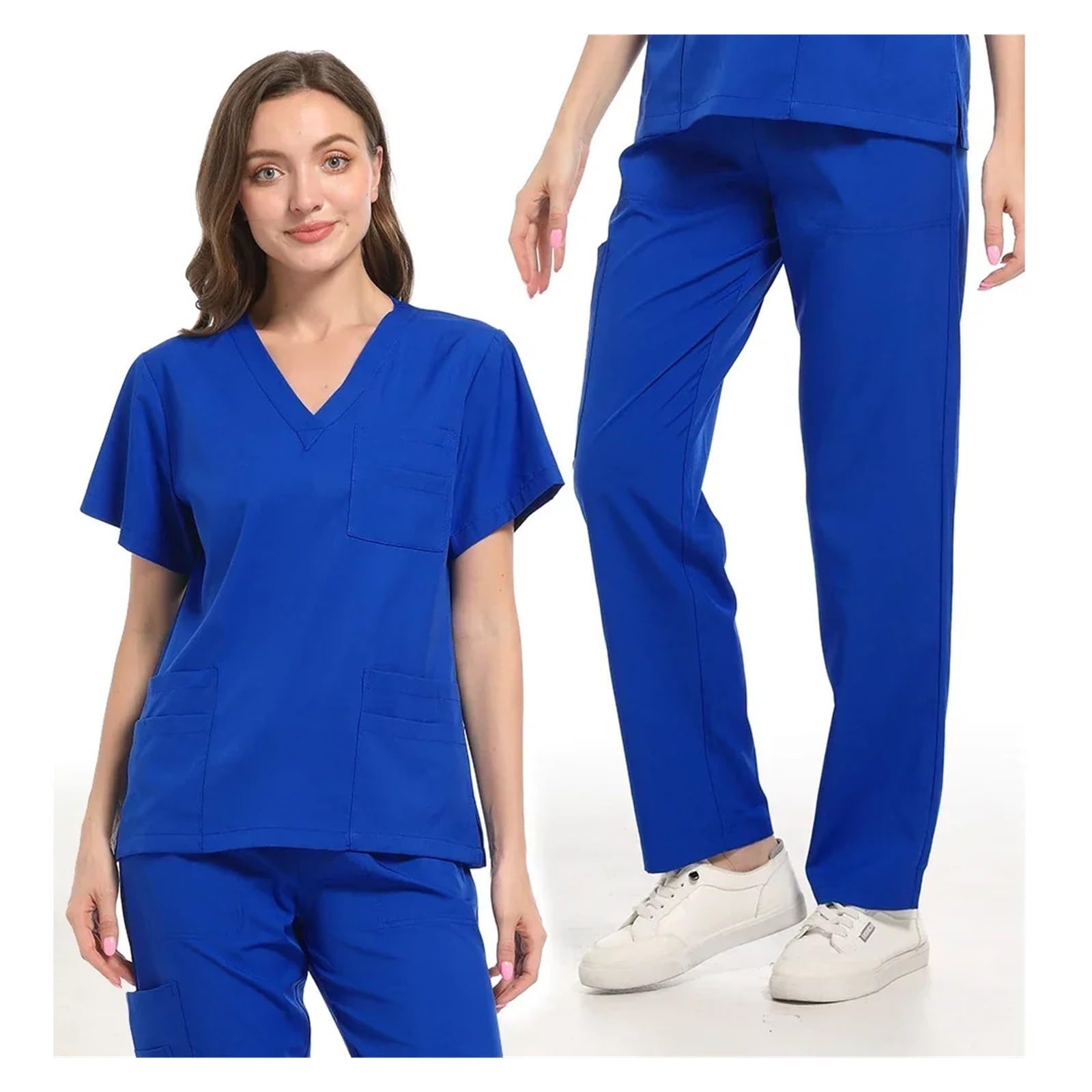 Divisa Infermiere Donna Uniformi da infermiera Top tinta unita Pantaloni Donna Uomo Pantaloni Scrub Set di Scrub Uniforme for Clinica for Animali Domestici for Ospedale Veterinario Dentale(Wine red,XX