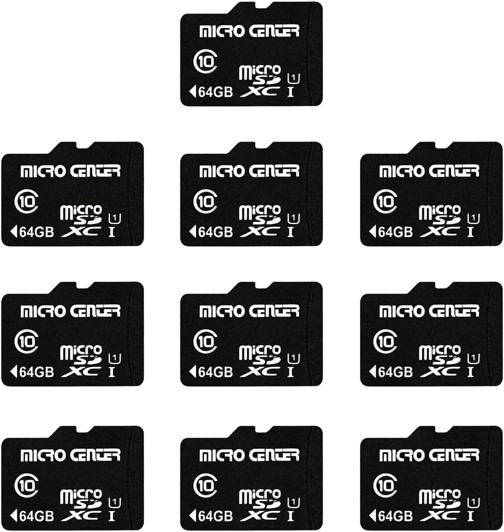Micro Center 64GB Class 10 MicroSDXC Flash Memory Card 10 Pack with Adapter for Mobile Device Storage Phone, Tablet, Drone & Full HD Video Recording - 80MB/s UHS-I, C10, U1 (10 Pack) : Electronics