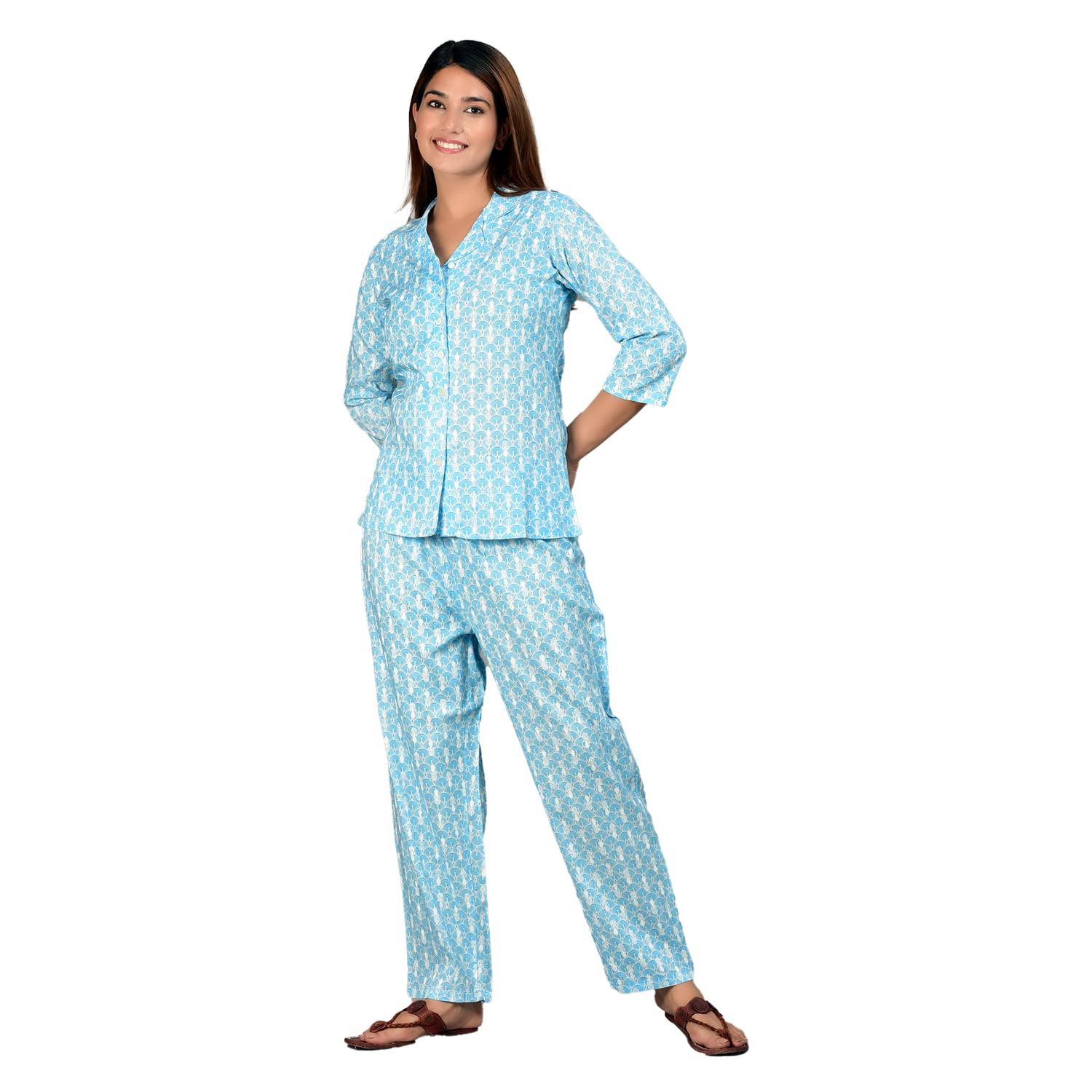 Cotton Floral Printed Night Suit Sleepwear Pajama Set For Women