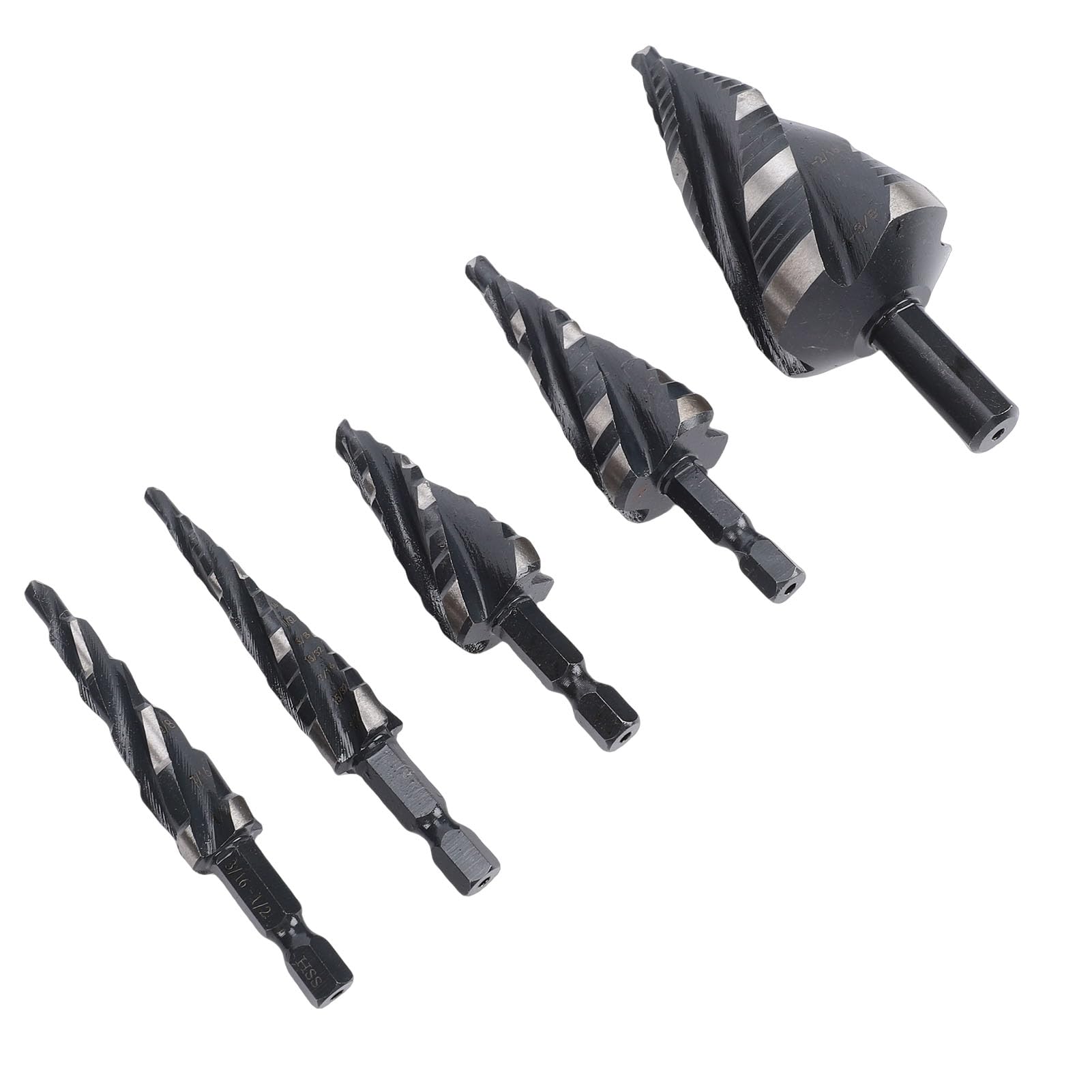 Set di Punte per Trapano a Gradini, Acciaio Ad Alta velocità, Design Accurato per Acciaio Inossidabile, Alluminio e Plastica, 5 Pezzi con Gambo Esagonale da 1/4 Pollici, 3/8 Pollici