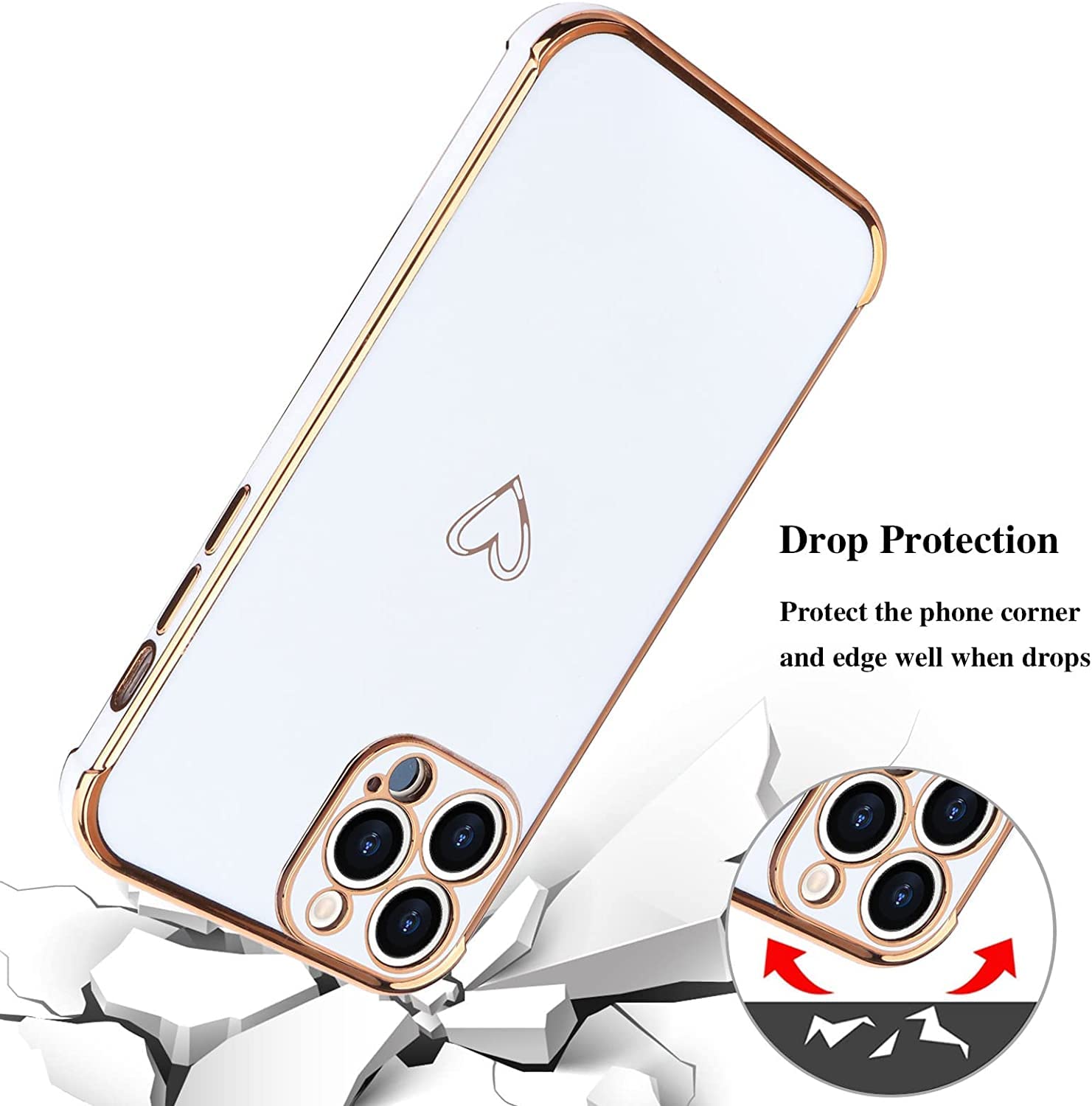 Wirvyuer Custodia Compatibile con iPhone 14 Pro Max Cover Ragazze Oro Amore Cuore Custodia protezione fotocamera Morbido Silicone Cover Protettiva Antiurto Gold Love Case per iPhone 14 Pro Max Viola