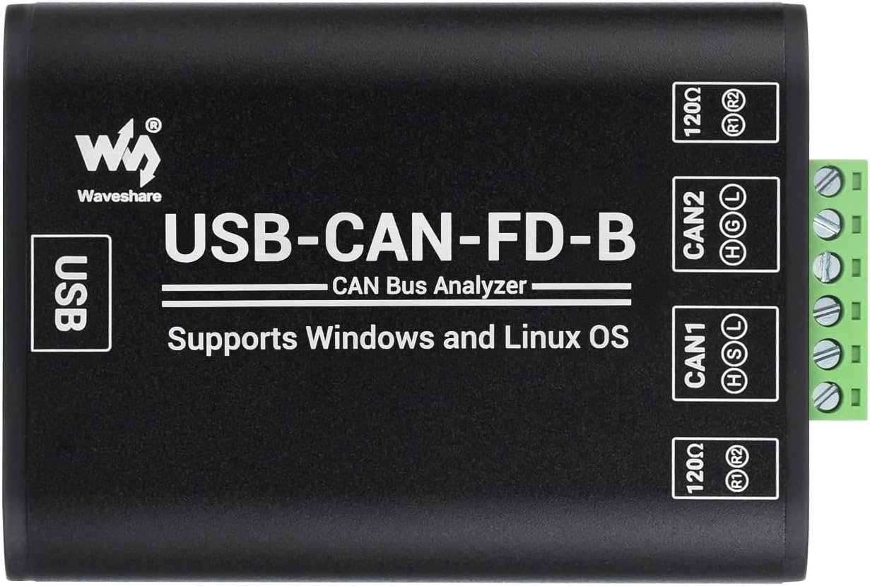 Waveshare Industrial Grade CAN/CAN FD Bus Data Analyzer, USB to CAN FD Adapter, CAN/CAN FD Bus Communication Interface Card, CAN/CAN FD Protocol Data Analyzer, Support Windows and Linux