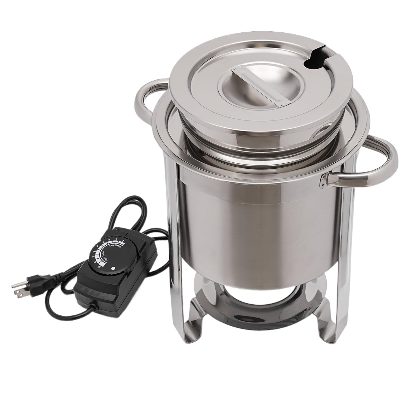 CNCEST Chafing Dish Buffet Set, 4.23 QT Stainless Steel Round Soup Warmer with Electric Heating Plate, Large Soup Chafer with Pot Lid and Frame for Catering Parties Events Banquets (4L)