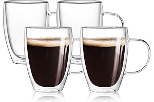 4-Pack Clear Glass Coffee Mugs 12 Oz, Insulated Clear Borosilicate Glass Mugs