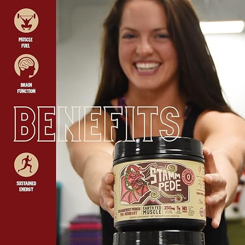 Miniatura 7 de Earth Fed Muscle Stammpede DragoFruit Punch Pre entrenamiento, 30 porciones, aumenta la energía, aumenta la resistencia y el enfoque, beta-alanina,