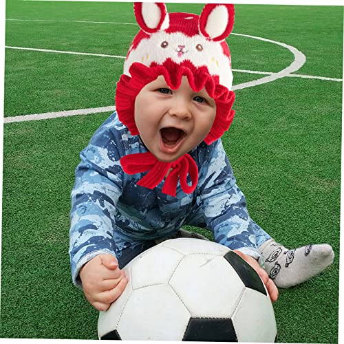 NOLITOY Winter Cartoon Hat Warm Knitted Hat with Ear Flaps for Boys and Girls Soft Comfortable Skin-Friendly Material Adorable Bunny Design Red for Christmas and Outdoor Activities2