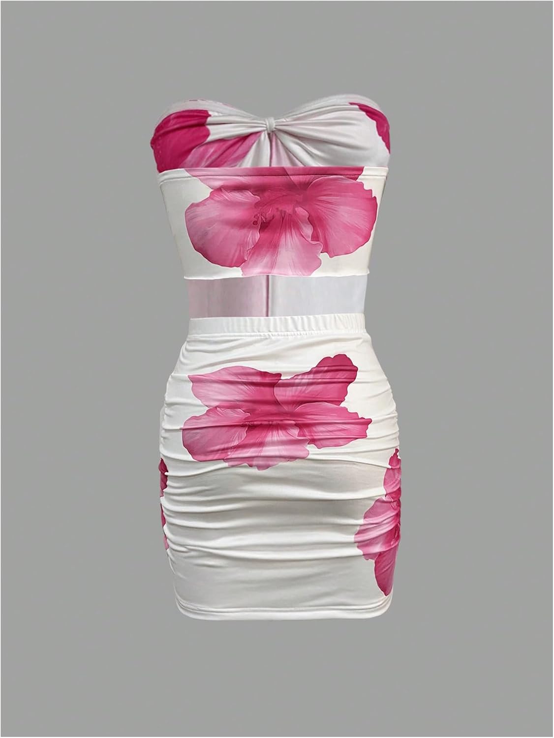 SOLY HUX Women's Summer 2 Piece Mini Skirt Sets Floral Strapless Tube Tops and Bodycon Skirt Vacation Outfits - Image 2