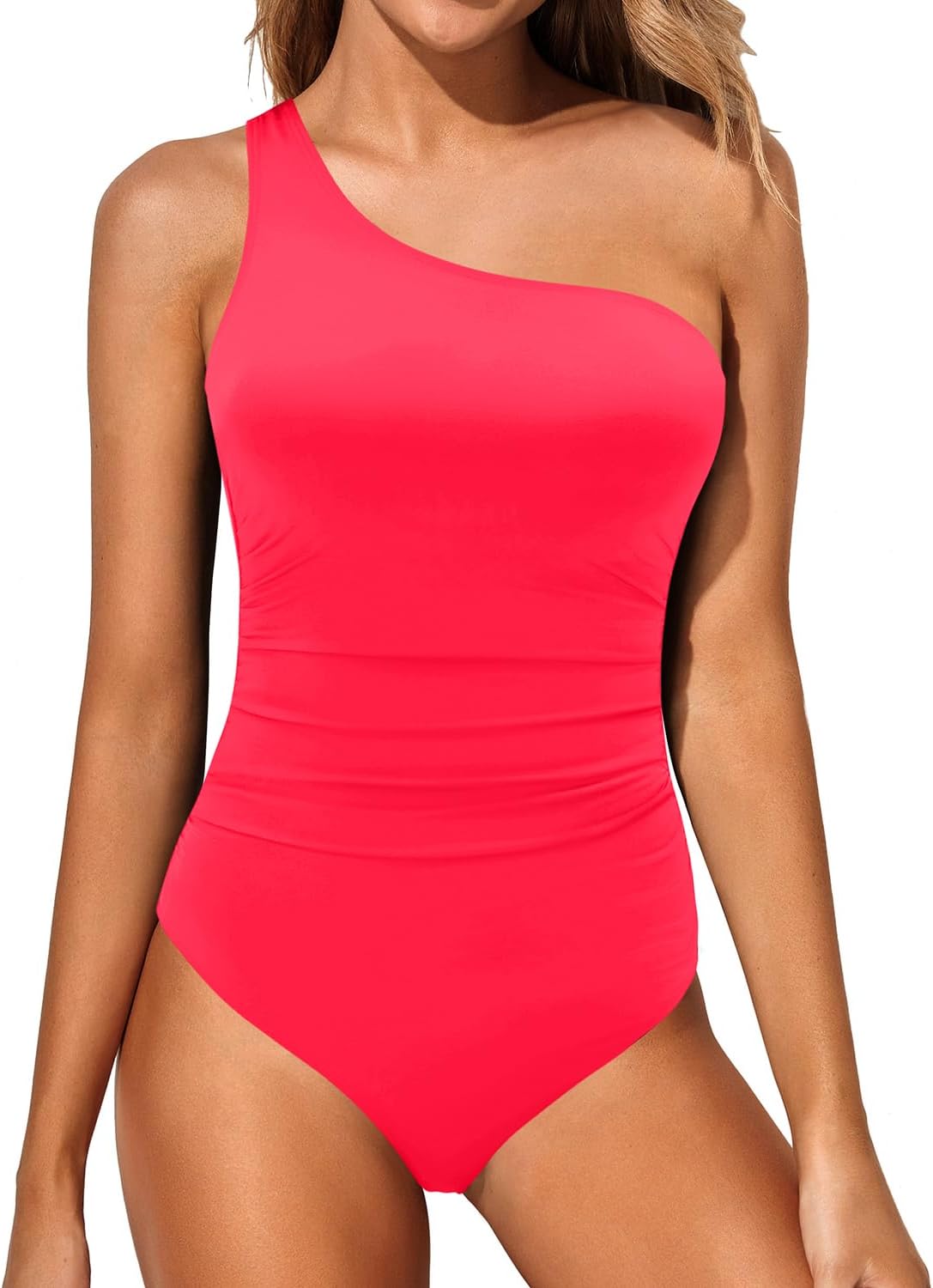 Tempt Me Women One Piece Swimsuits Tummy Control One Shoulder Bathing Suits Ruched Asymmetric Swimwear