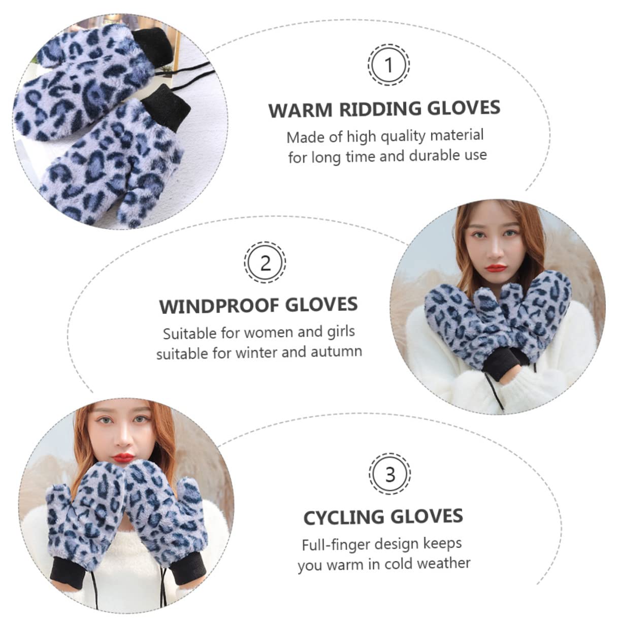SHERCHPRY 3 Pares De Guantes De Invierno con Estampado De Leopardo Guantes De Bicicleta para Niños Guantes De Equitación Correa Guantes Cálidos Guantes para Niños Guantes Fríos para Mujer