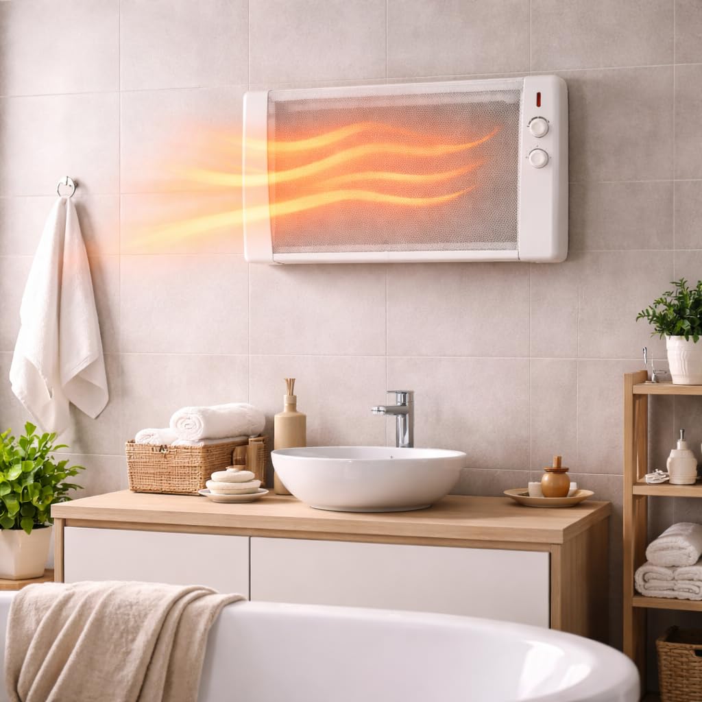 Syntrox Germany Infrarotheizung 2400W / Wärmewellenheizung – mobile Elektroheizung mit Thermostat & 4 Heizstufen, leise & staubfrei, Standgerät mit Rollen und Wandmontage