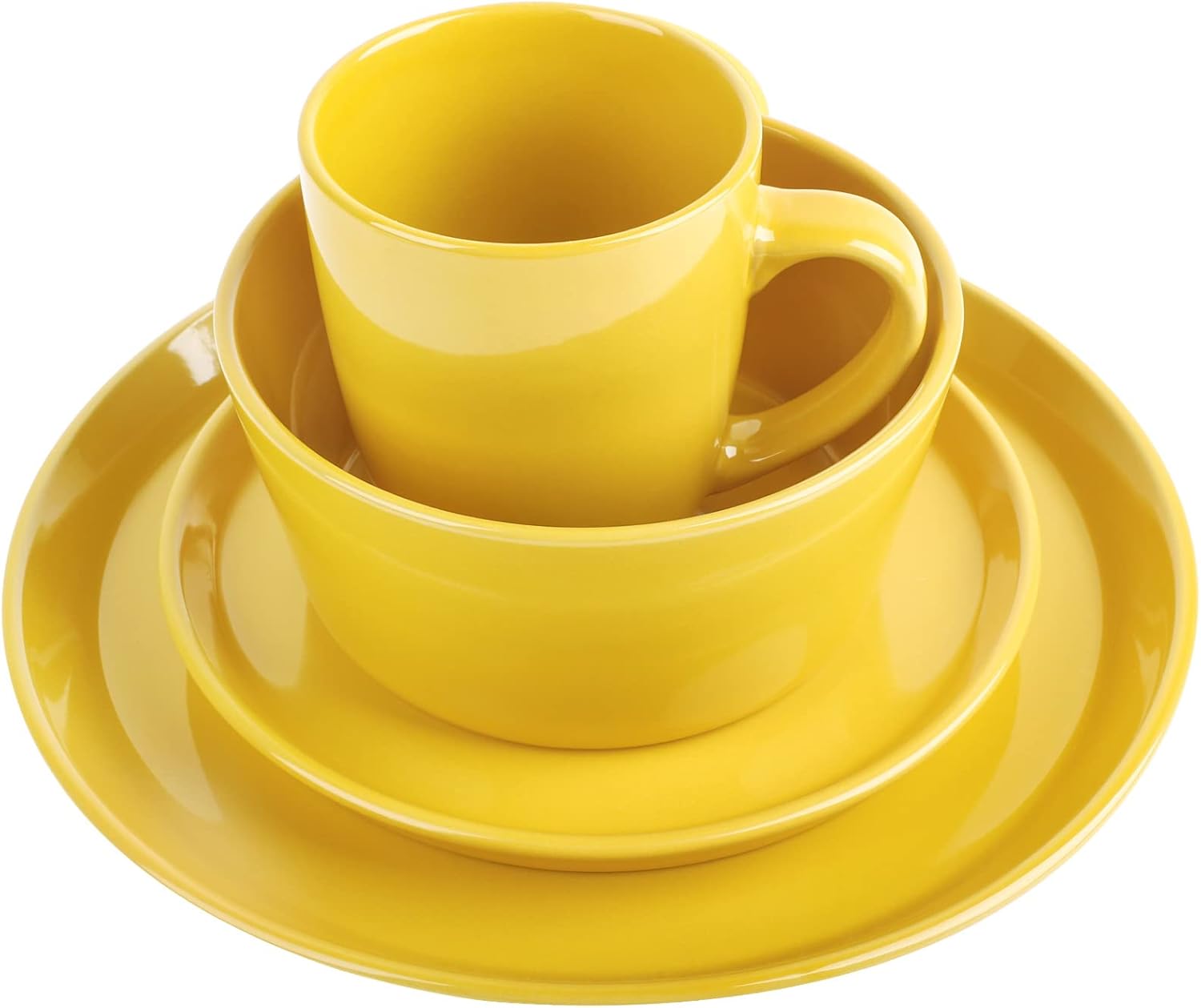GOOD ALWAYS Plates and Bowls Sets, 16 Pieces Dinnerware Sets, Dishes Set for 4, Christmas, Kitchen Set is Home Essentials, Yellow