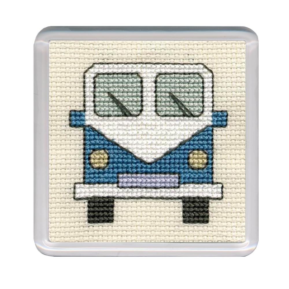 Material Blue Textile Heritage Counted Cross Stitch Kit - Coaster Kit- Camper Van (Blue)