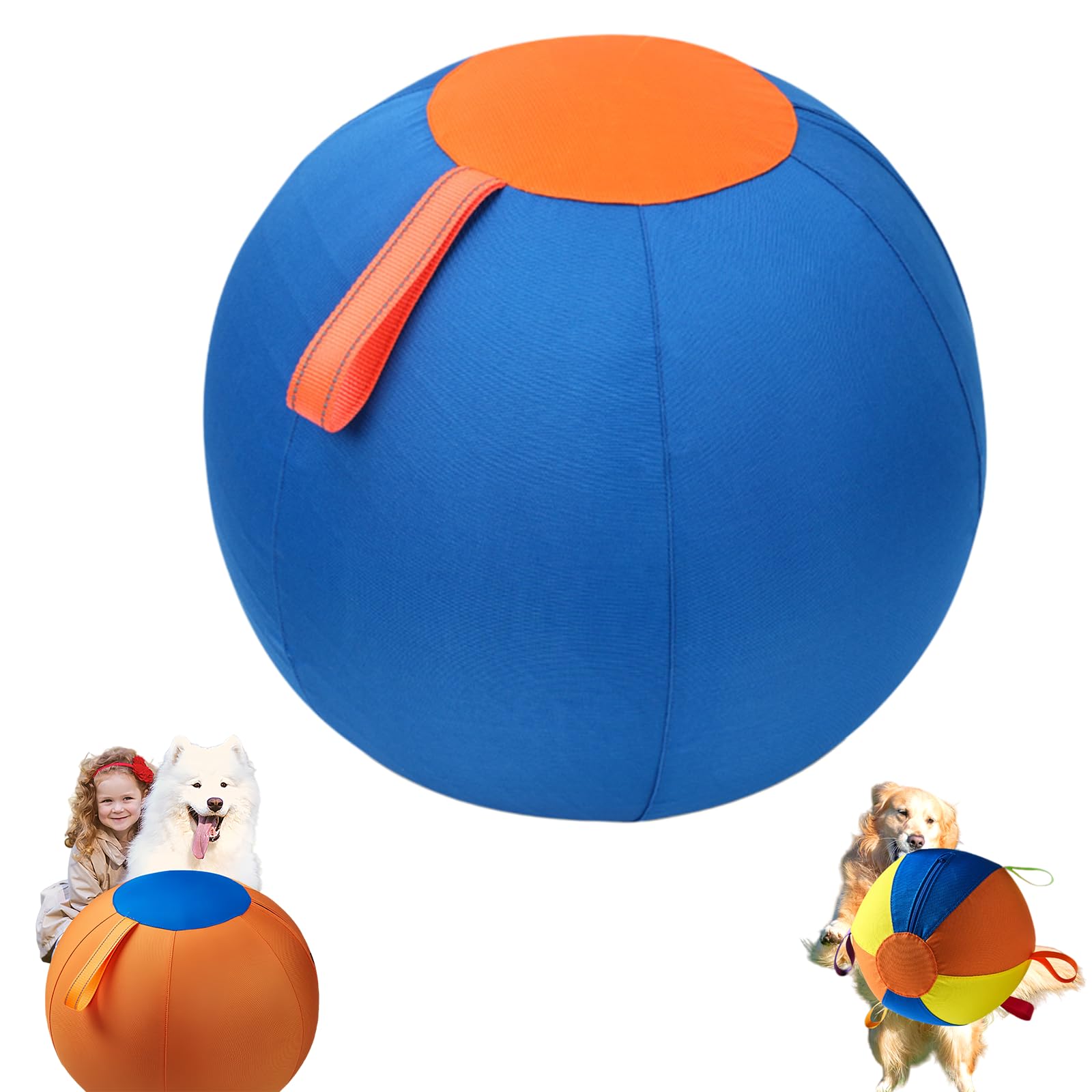 Herding Ball for Dogs, 10/18/22 Inch Extra Large PVC Dog Ball with Zippered Cover & Handle Strap, Scratch Resistant, Interactive Outdoor Training Toy for Large Breeds (22in,Blue)