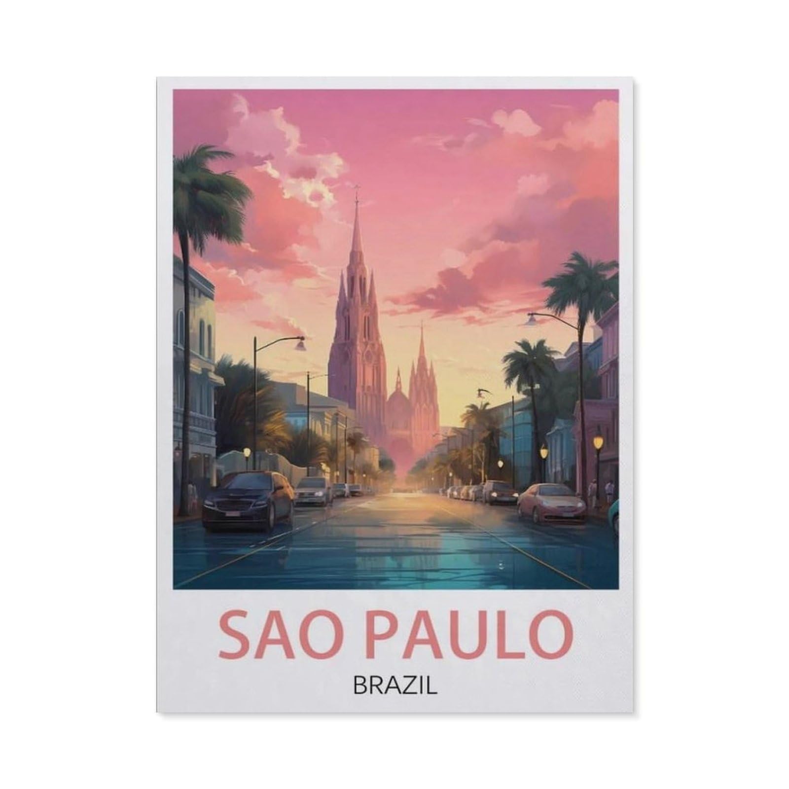 Beayodkp A16 Diy Oil Painting Paint By Number Kit，Sao Paulo Brazil Vintage Travel Poster，Diy Painting By Number Kits Oil Paint Drawing Canvas Home Decor Gift(50X60cm-Aw8