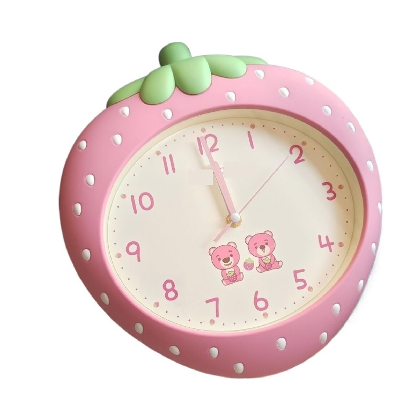 HVSYVVSRL Cartoon Strawberry Wall Clock Living Room Decoration Silent And Hole Free Bedroom Quiet Operation(Pink)