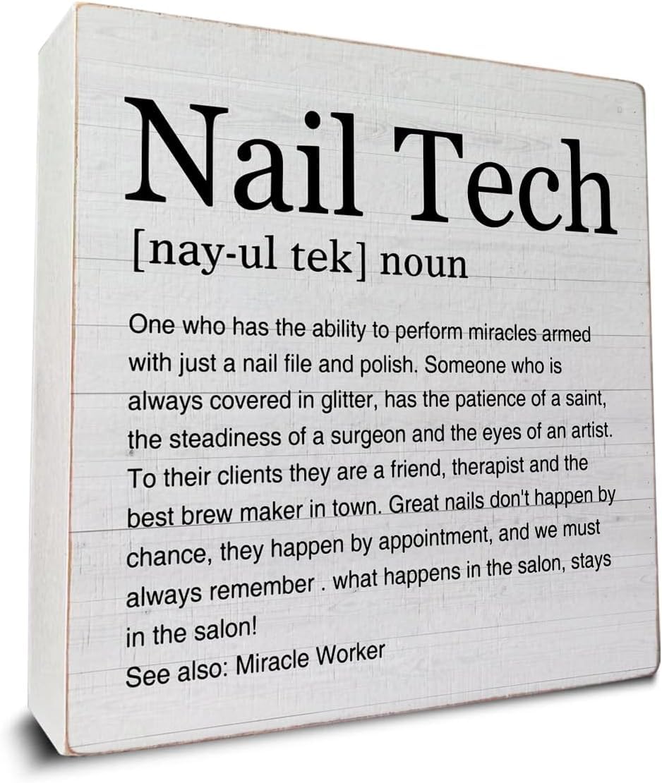 Nail Tech Box Sign 7x7 Inch Rustic Wooden Desk Decor