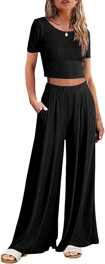 Ekouaer Women's 2 Piece Lounge Set: Crop Top & Pants