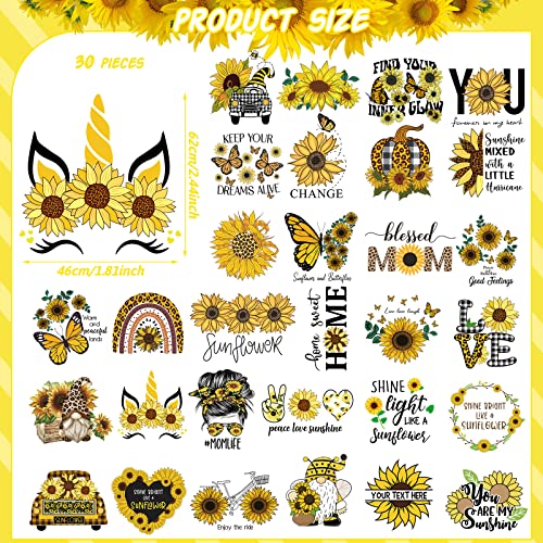 30 Pcs Sunflower Iron On Transfers Cute Patches Decals Flower Appliques Iron On Transfers For T Shirts Spring Iron On Decals Heat Transfer Sticker For Clothes Bag Pillow Covers Diy Decorations #TOP2