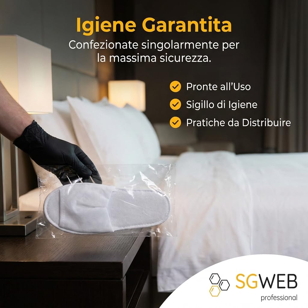 100 Paia Ciabatte di Cortesia per Hotel, Alberghi, Spa in TNT - Confezionate Singolarmente, Suola Antiscivolo - Pantofole Monouso Aperte 28,5 x 11,7 cm - 42 g - Bianco (Mod. Aperto)