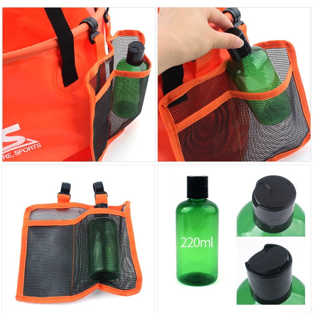 Seau Pliable avec poignée, Seau Pliable 4 en 1 de 30 L avec Panier de vidange en Maille, Seau Pliable pour, pêche - Orange