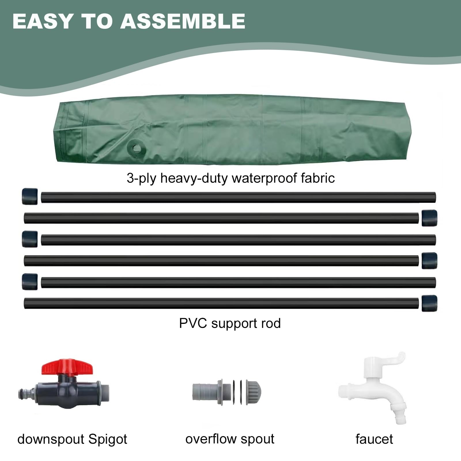 Sistema de depósito de Agua de Lluvia Plegable con Soporte y Grifo. Depósito de Agua de jardín portátil con Tapa con Cremallera. Color Verde. Capacidad de 1000 litros.