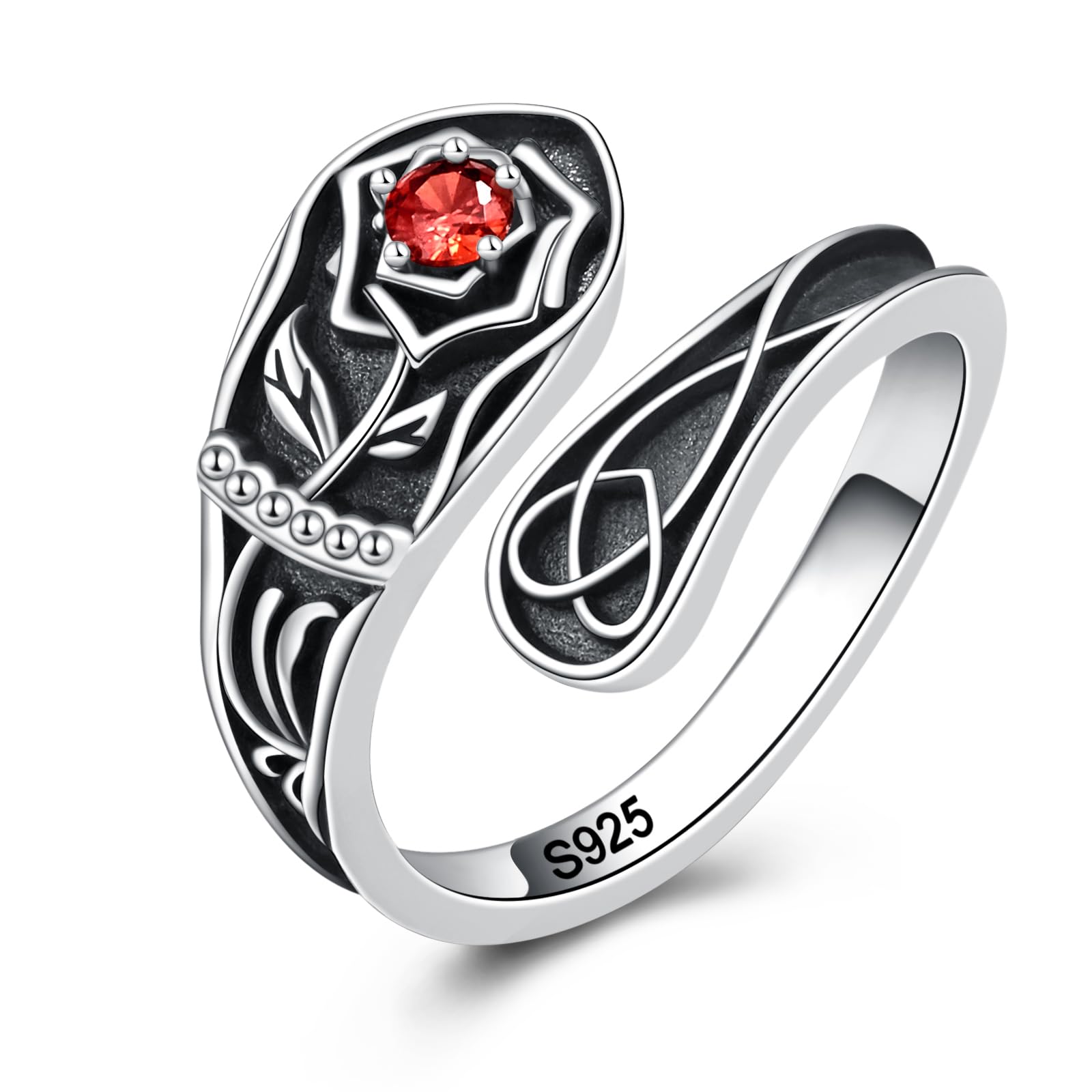 JXJLSterling Silver Rose Spoon Ring for Women - Beauty Beast Rose Flower Ring Antique Adjustable Thumb Rings Gifts for Women Teen Girls