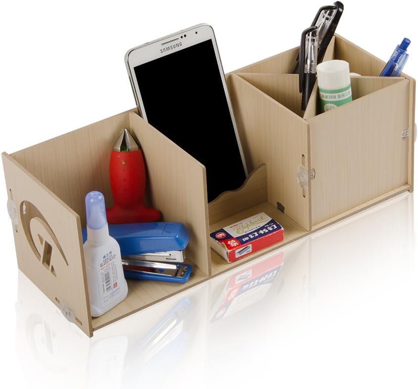 KMASHI® Wooden DIY Office Desk Organizer Box Storage Pencil Pen