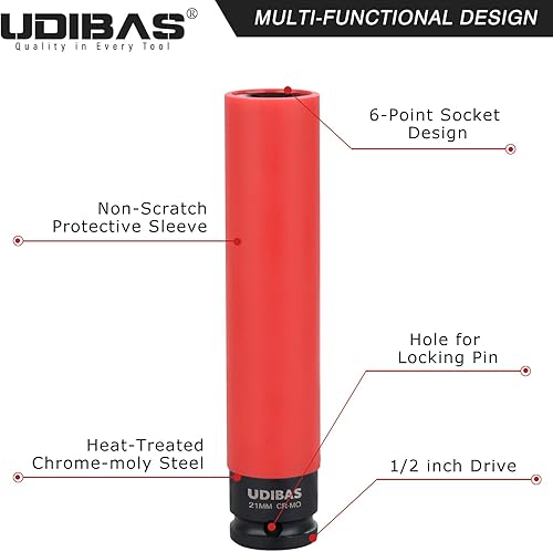 Vista 30 de Enchufe de tuerca de impacto de 0.669 in de 1/2 pulgada, profundo, métrico, con mangas protectoras y material CR-MO de alta resistencia, sin marcas