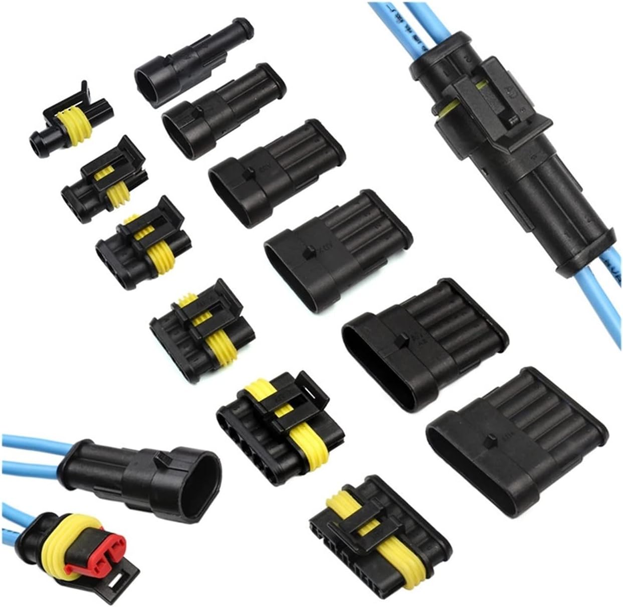 2-5sets Kit 2 pin 1/2/3/4/5/6 pins Way AMP Super seal Waterproof Electrical Wire Connector Plug Compatible With car waterproof connector(5p,5 sets)