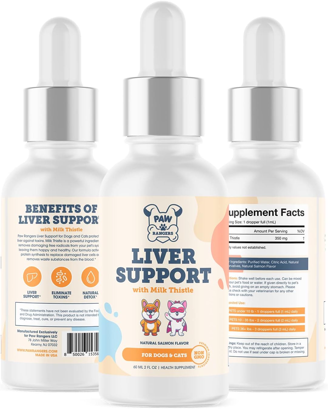 Liver Support for Dogs and Cats, Made with Milk Thistle, Protects Pets Liver Against Toxins, Non GMO (Natural Salmon Flavor, 2 Fl Oz)