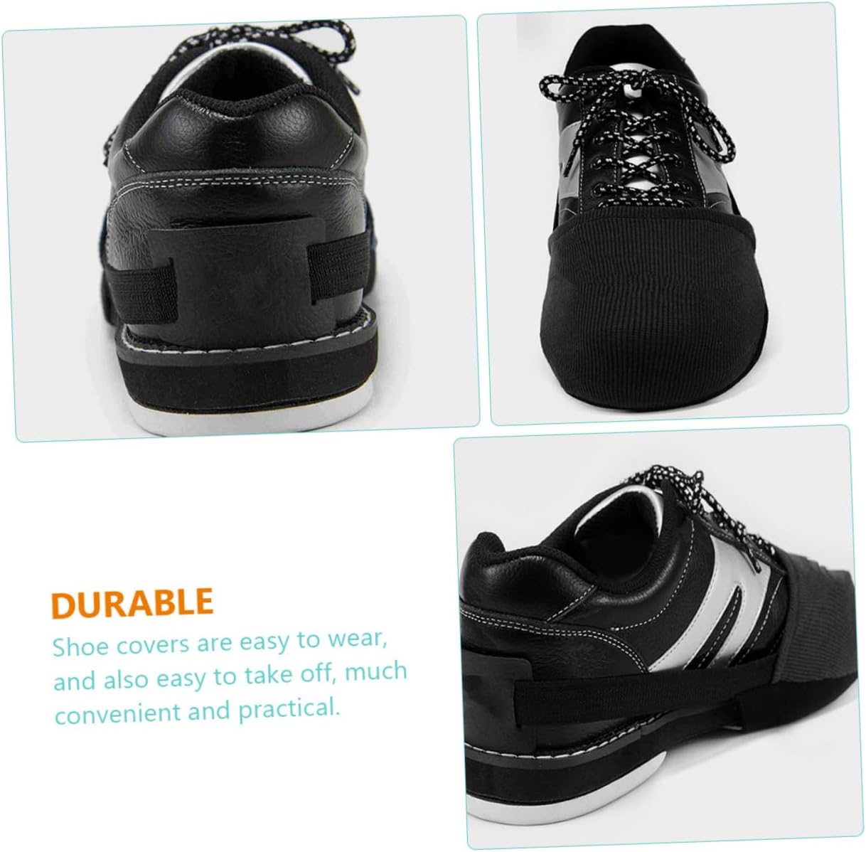 BESPORTBLE 4pairs Bowling Shoe Covers Adjustable Elastic Band Non-Slip Sliding Mat for Enhanced Grip Compact Design for Easy Carrying Black