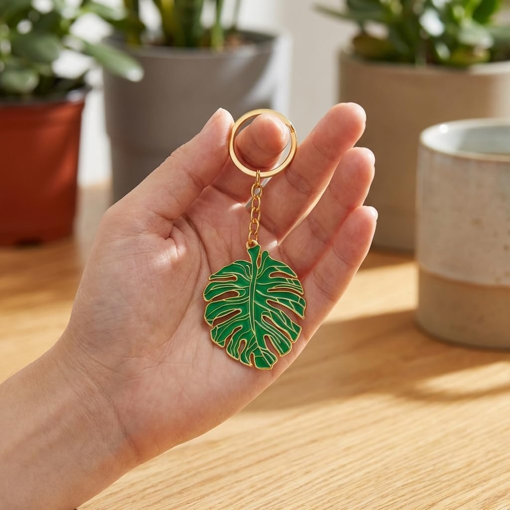 Monstera Leaf Keychain – Plant Keychains Bag Charms for Women with Green and Gold Botanical Design, Cute Key Chains Gifts for Friends, Family and Plants Lovers image 4