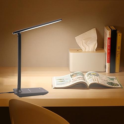 Lámpara de escritorio LED regulable con puerto de carga USB, 5 modos de iluminación, control sensible, lámparas de escritorio plegables portátiles