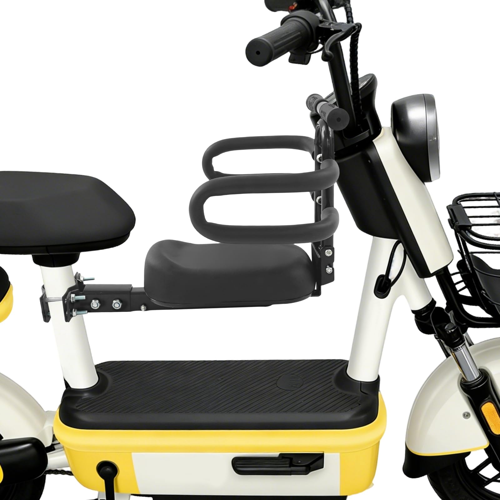 Fahrradkindersitz, Klappbarer Sitz für Elektroroller, Sitz verstellbar, Faltbar, Front Mounted Scooter, Karbonstahl, Verwendung in der Stadt, Reisen, Spaziergang, bis 30kg