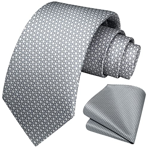 Image of HISDERN Mens Ties Solid Color Tie and Pocket Square Set Classic Woven Formal Neckties & Handkerchief Wedding Party