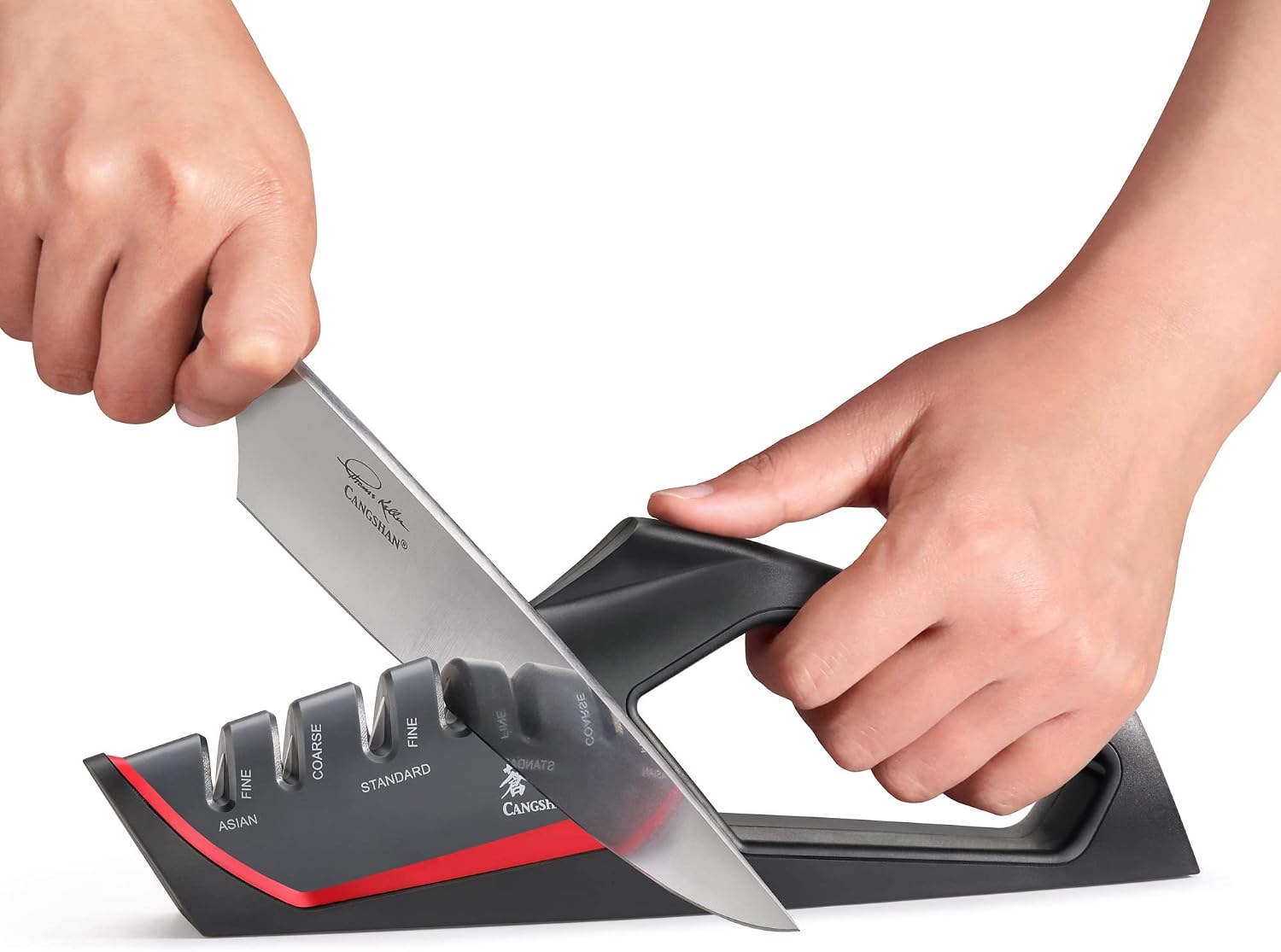 Cangshan SHARK Series 1026818 4-Stage Knife Sharpener, Red