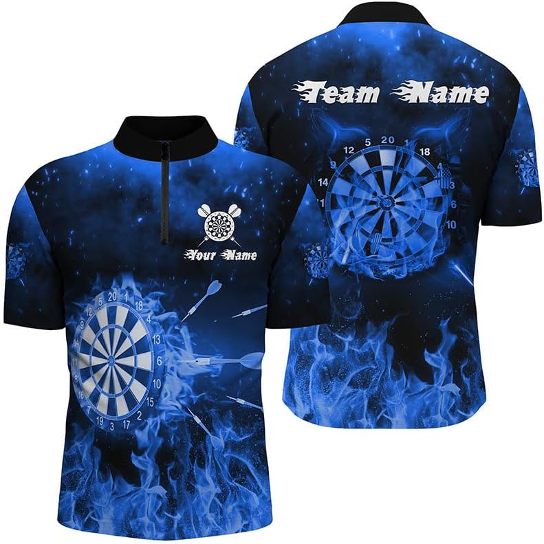 Personalised Men & Women's Blue Fire Flame Darts Polo Shirt - Custom Dart Jerseys for Men & Women Performance Dart Shirt Personalised L1233