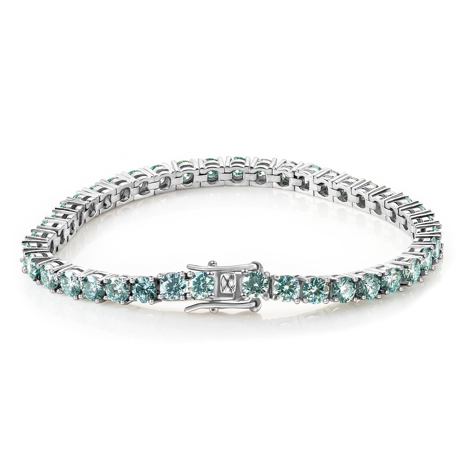 Moissanit-Tennisarmband für Damen, D-Farbe, VVS1-Klarheit, Blauer Diamant, S925-Sterlingsilber, 6,5 Zoll, Diamantarmbänder