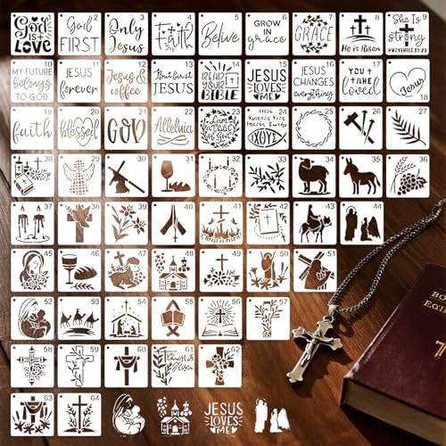 Christian Stencils for Painting, 64PCS 3x3 Inch Plastic Bible Stencils