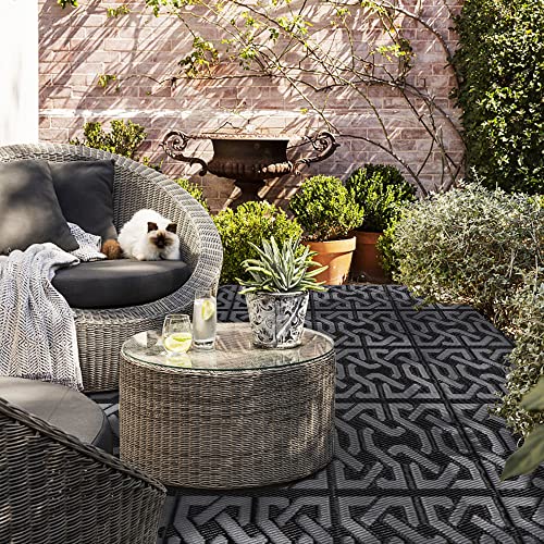 Ridota Reversible Mats, Outdoor Patio Rugs, Plastic Straw Rug, Modern Area Rug, Floor Mat For Outdoors, Rv, Patio, Backyard, Deck, Trailer, Camping (9' X 12', Chain Black & Grey) #TOP6