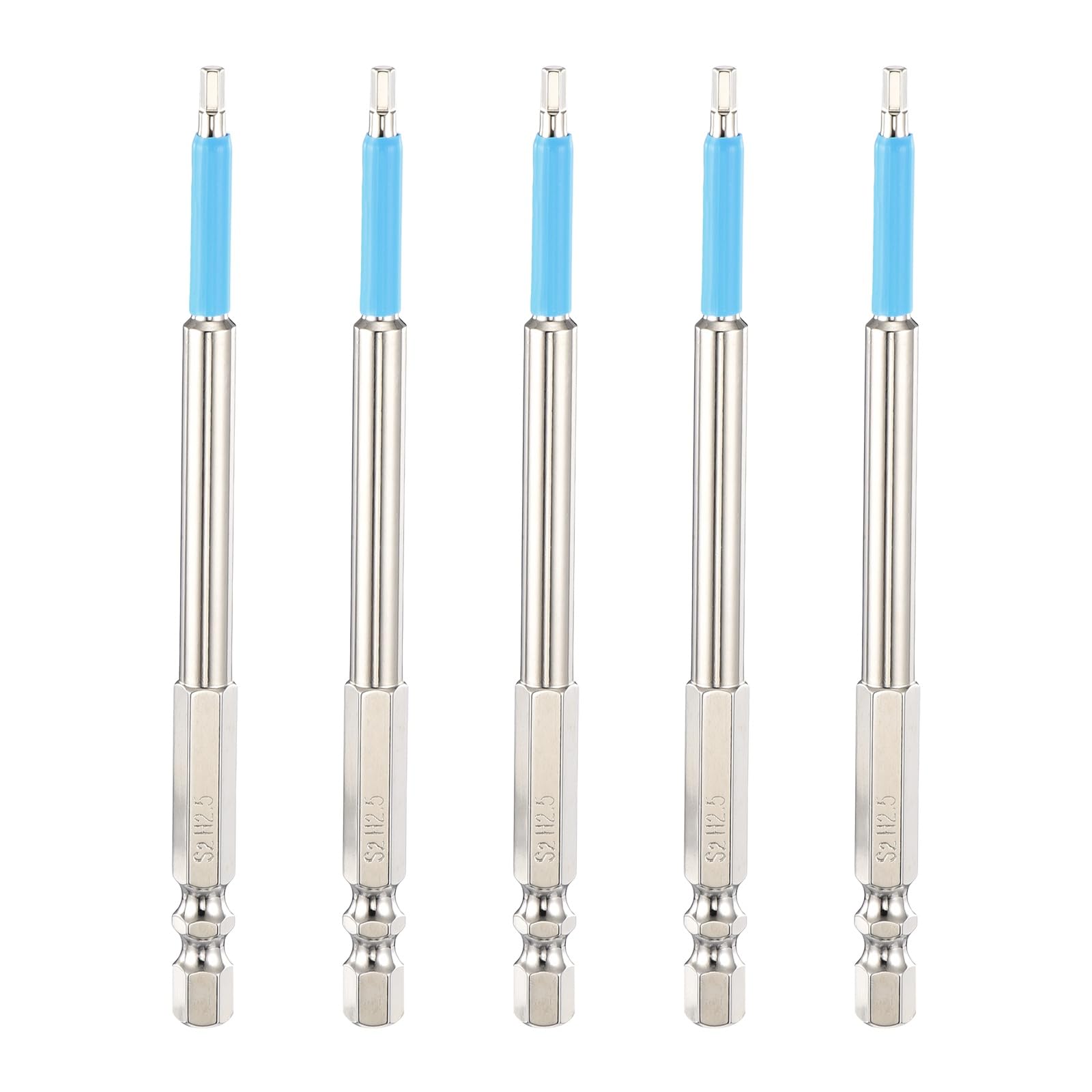 sourcing map 5pcs Hex Impact Screwdriver Bits 2.5mm (H2.5) Magnetic Hexagonal Head 1/4" Hex Shank 110mm (4.3") Long Chrome Plating S2 Steel Hexagon Wrench Drill Bits Electric Power Tools