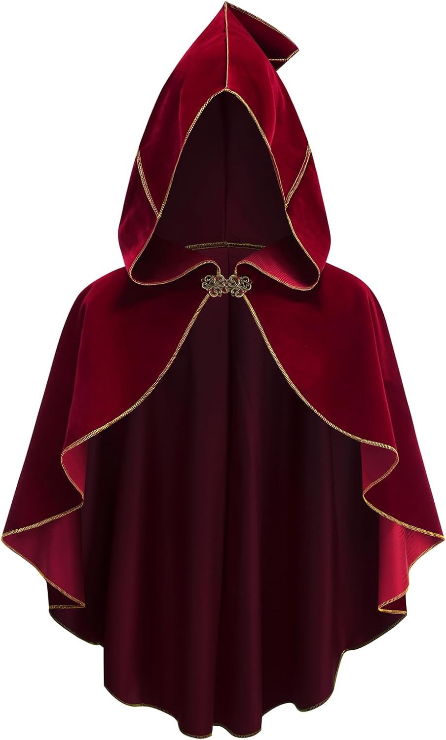 GRAJTCIN Renaissance Cloak Women Medieval Short Cape with Hood Gold Trim Victorian Hobbit Capelet Halloween Costume