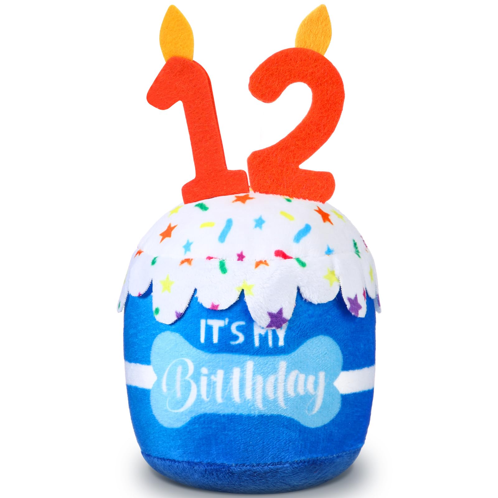 Dansydaisy Dog 12th Birthday Cake Toy Accessories for Girl Boy Gifts, Blue Squeaky Plush Toy for Dog Birthday Party Decor Favor for Large, Medium and Small Dogs
