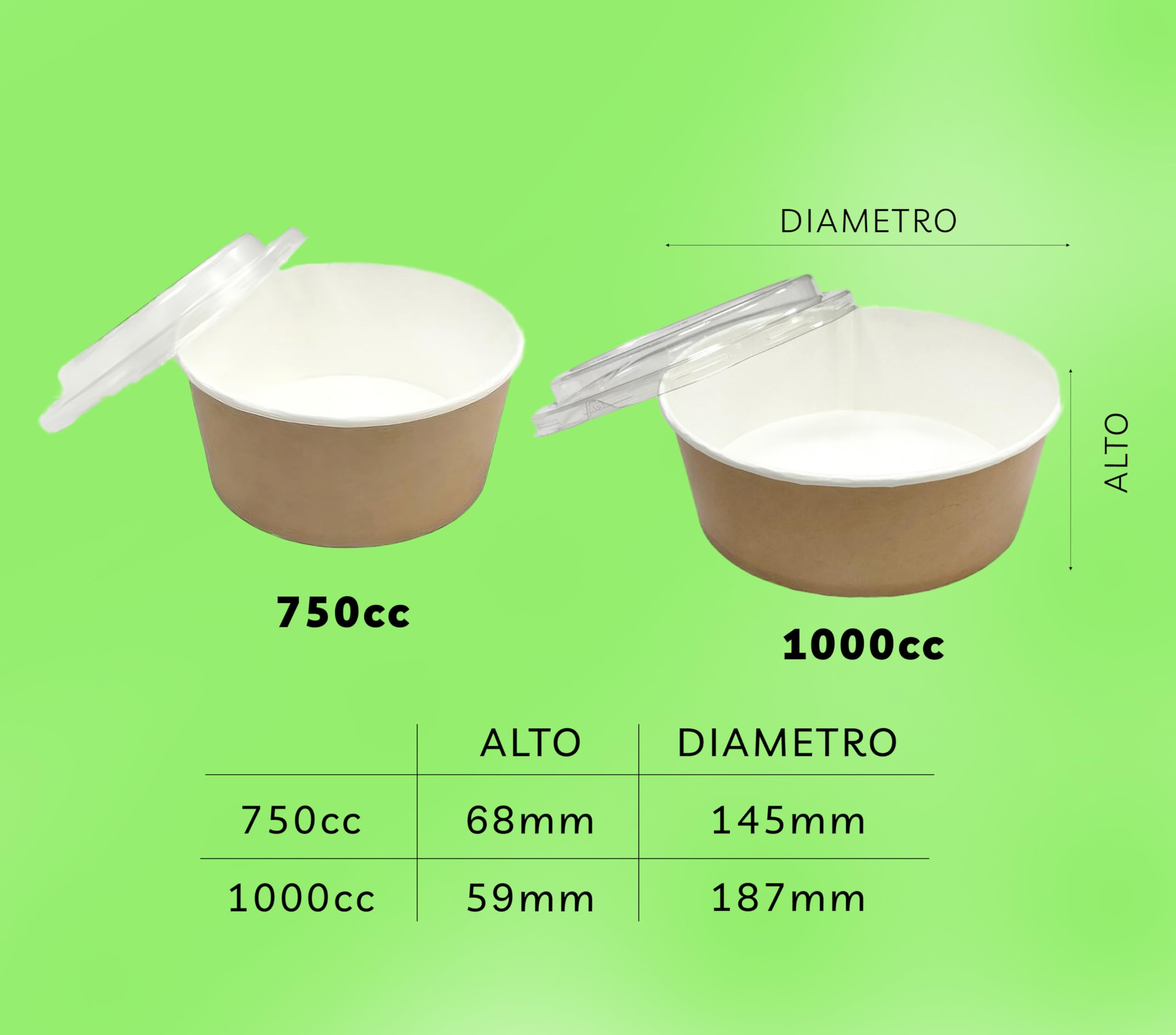 400 Tazones/Bols Desechable Kraft 750ml - Ideal para Catering - Resistente, Hermético, Seguro y Reciclable - Ø14,5cm - Fácil de Transportar