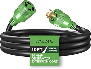 RVGUARD 4 Prong 30 Amp 10 Feet Generator Extension Cord, NEMA L14-30P/L14-30R, 125/250V Up to 7500W 10 Gauge SJTW Generator Cord with Cord Organizer, ETL Listed