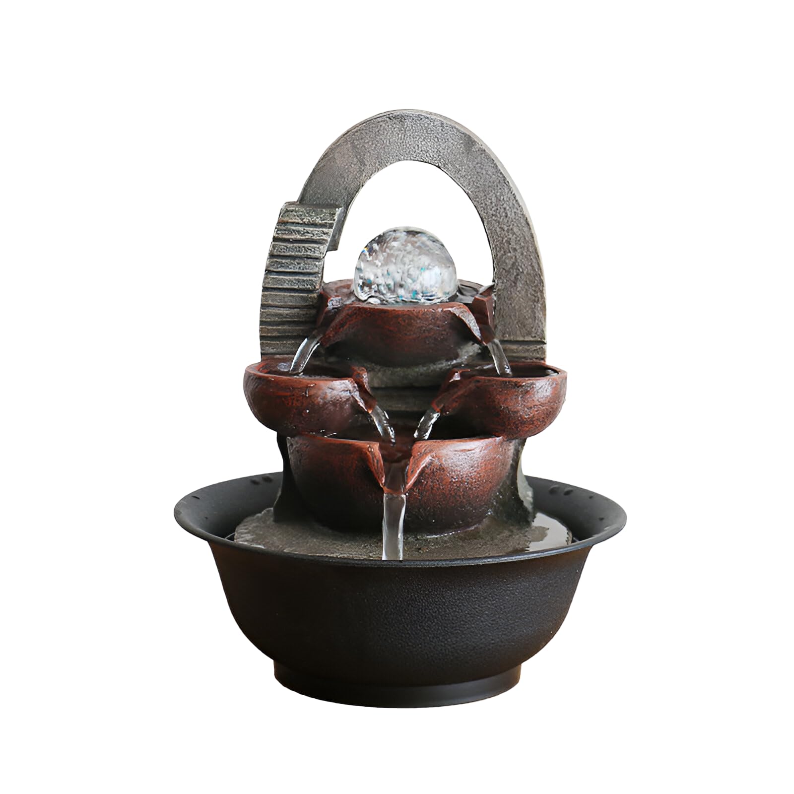 Zen Rock - Fontana da tavolo per interni con pompa silenziosa, cascata a più livelli, luci a LED e 10 cristalli naturali, decorazione rilassante per casa, ufficio e camera da letto (stile 7)