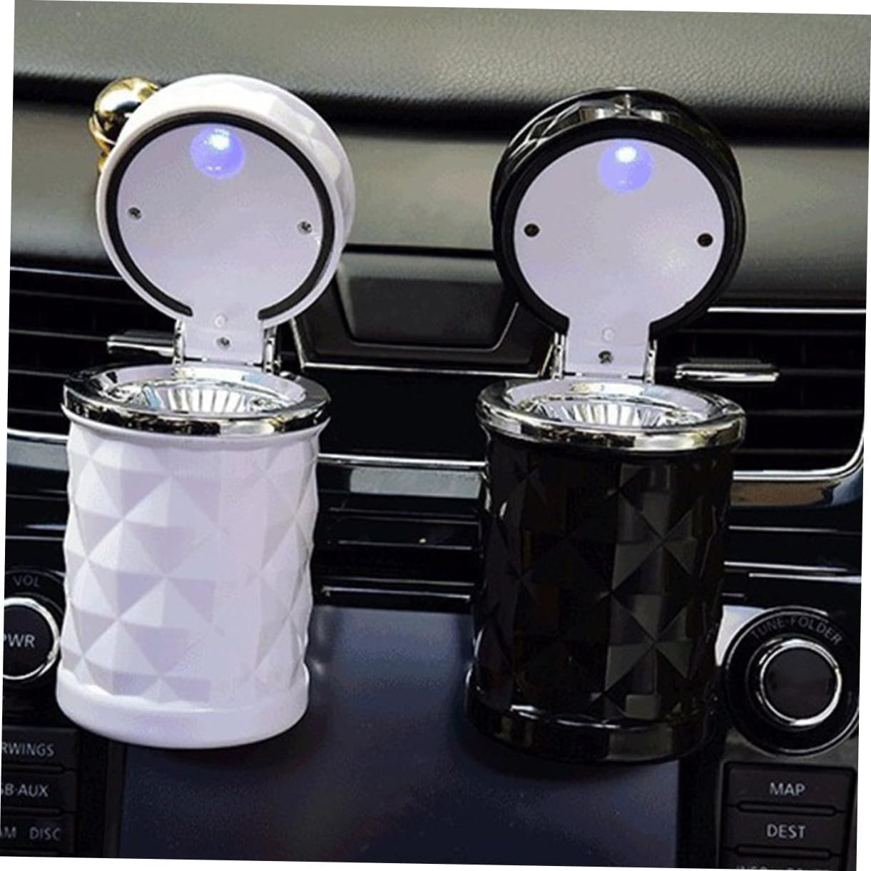2pcs Portable Car Ashtray with LED Light Creative Diamond-cut Design Indoor Outdoor Cigarette Ash Holder Compatible with Private Cars Suvs and Business Vehicles