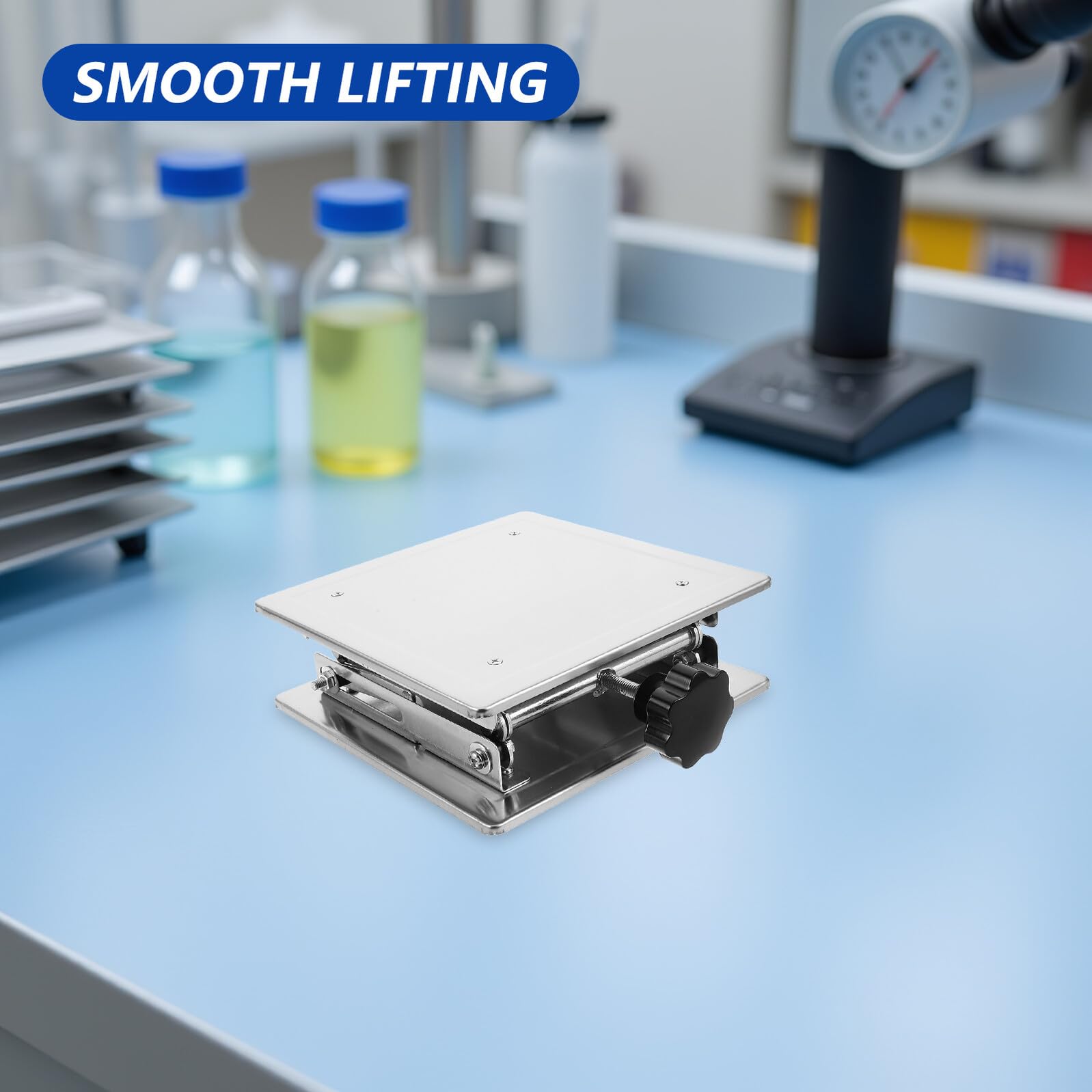 Hemobllo Plataforma Elevadora Manual De Acero Inoxidable Para Laboratorio Ajustable De Soporte De Gato De Laboratorio Para Mesa De Trabajo De Altura Variable