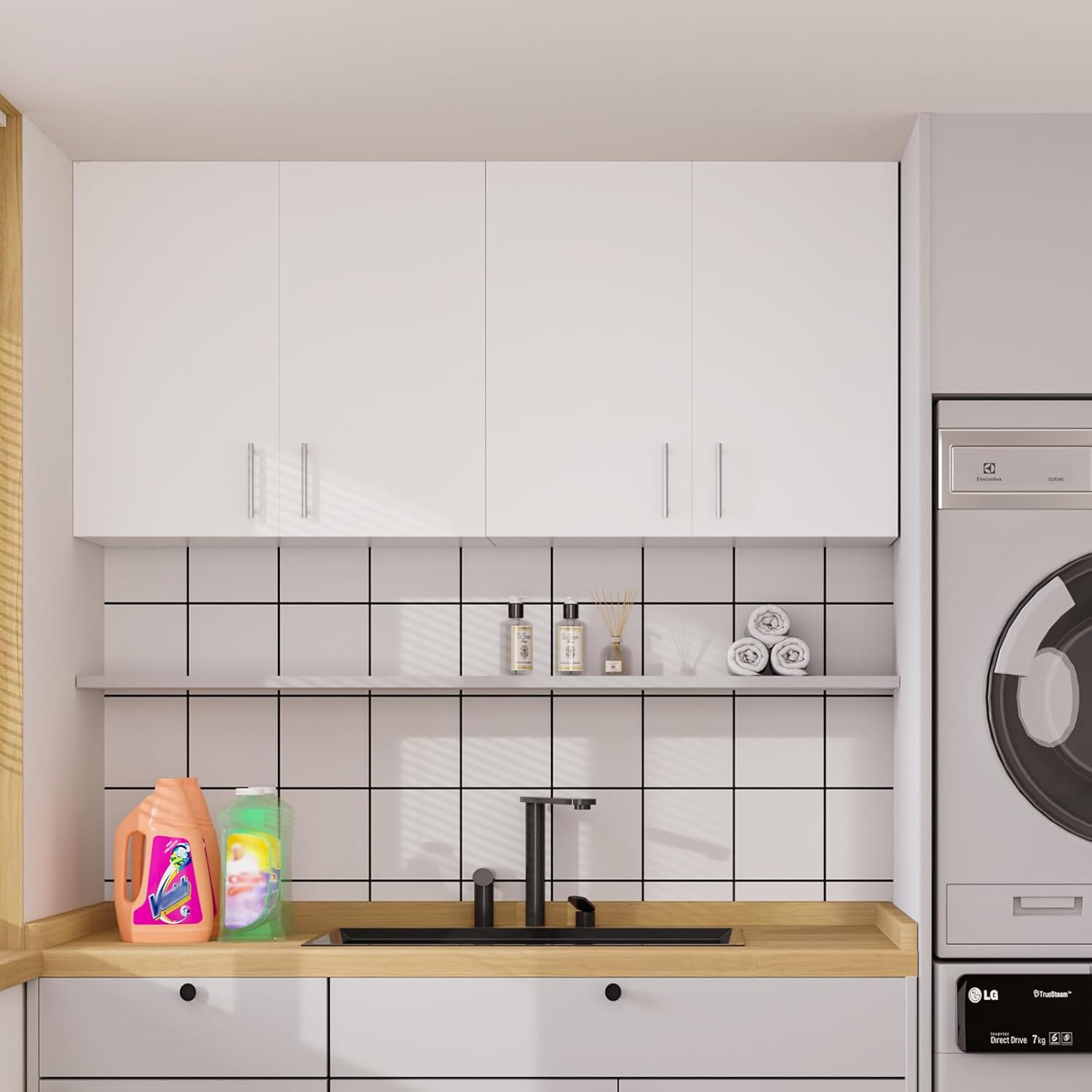 35" Wall Cabinet, Wood Wall Mounted Storage Cabinet with Multi-Layer Adjustable Shelves & Inner Door Storage Organizers, Double Door Cabinet with Soft Close, for Kitchen, Laundry, Bathroom, White